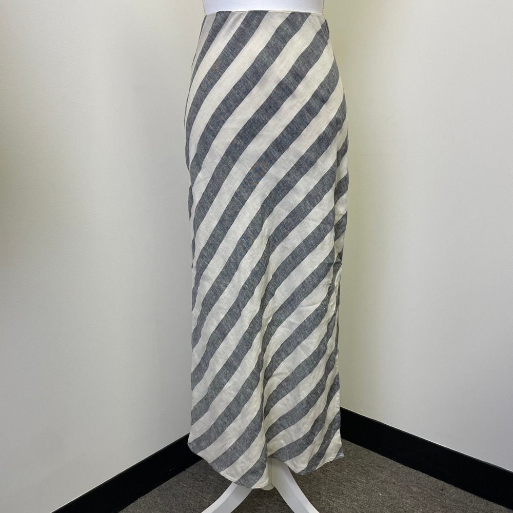 J.Crew Linen Striped Maxi Skirt XXS Bias Cut Elastic Waist Beach Resortwear
